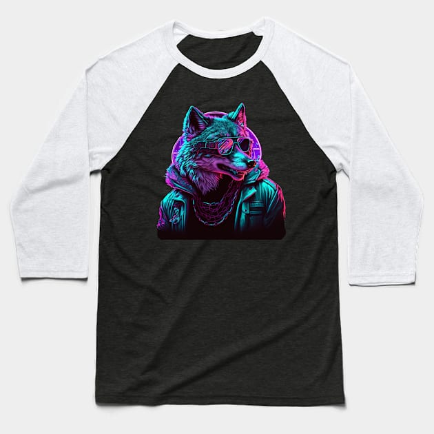 A Cool Wolf with Glasses Baseball T-Shirt by gibah